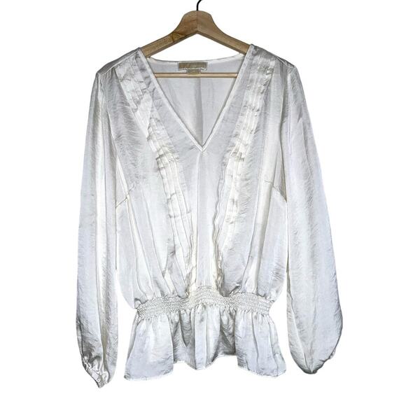 Michael Kors Satin Long Sleeve Pirate Blouse White Size 1X Plus - Picture 1 of 6